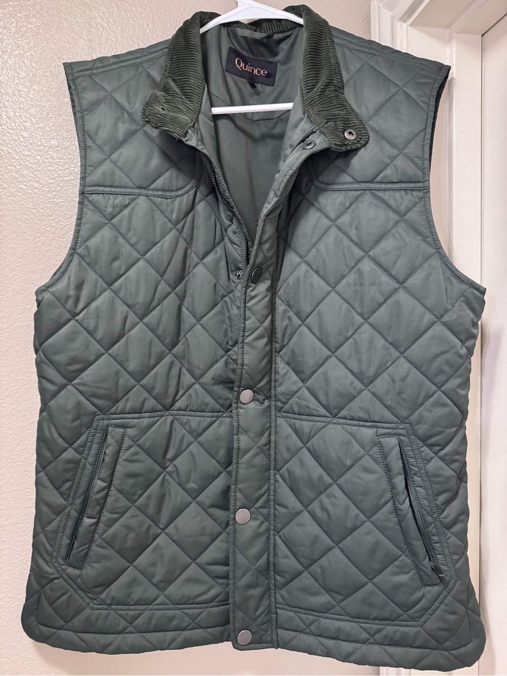 Quince Quilted Olive Green Men's Vest with Corduroy Collar